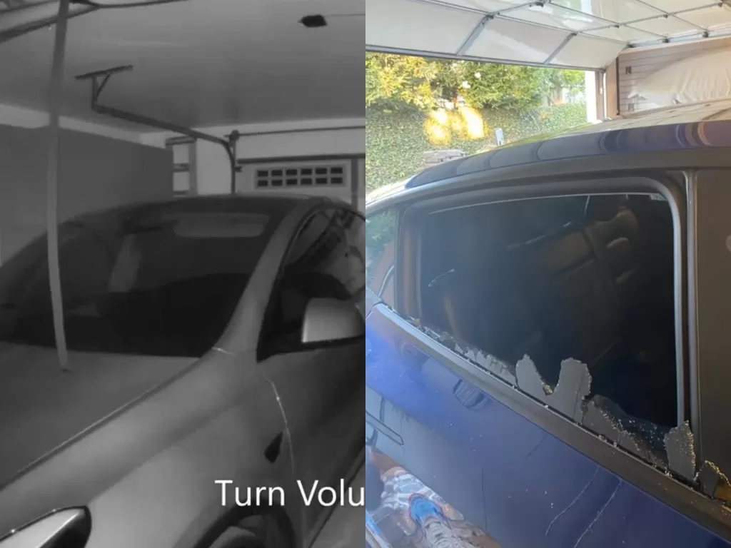 Kaca jendela belakang Mobil Tesla Model Y yang pecah tiba-tiba (photo/YouTube/Michael Fisher)