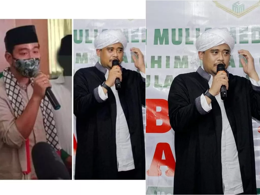 Foto Gibran Rakabuming Raka dan Bobby Nasution dalam penampilan alim. (Facebook Iqbal Aji Daryono)