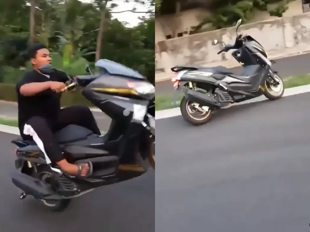 Cuplikan video disaat pemuda yang mencoba melakukan wheelie di jalan umum. (photo/Instagram/@agoez_bandz4)