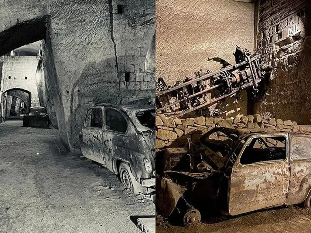 Foto penampakan mobil rusak di terowongan di Naples, Italia (photo/The Drive)