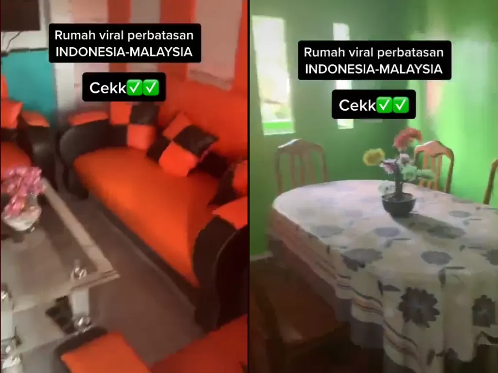 Video viral yang memperilahatkan rumah yang beradi perbatasan wilayah Indonesia dan Malaysia. (photo/TikTok/@keykokey)