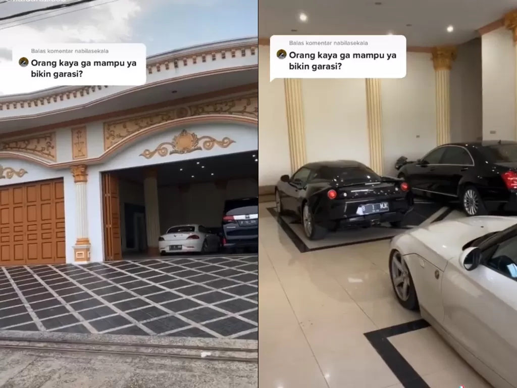Cuplikan video yang memperlihatkan garasi dari rumah orang kaya yang sangat besar. (photo/TiKTok/@haidarazis88)