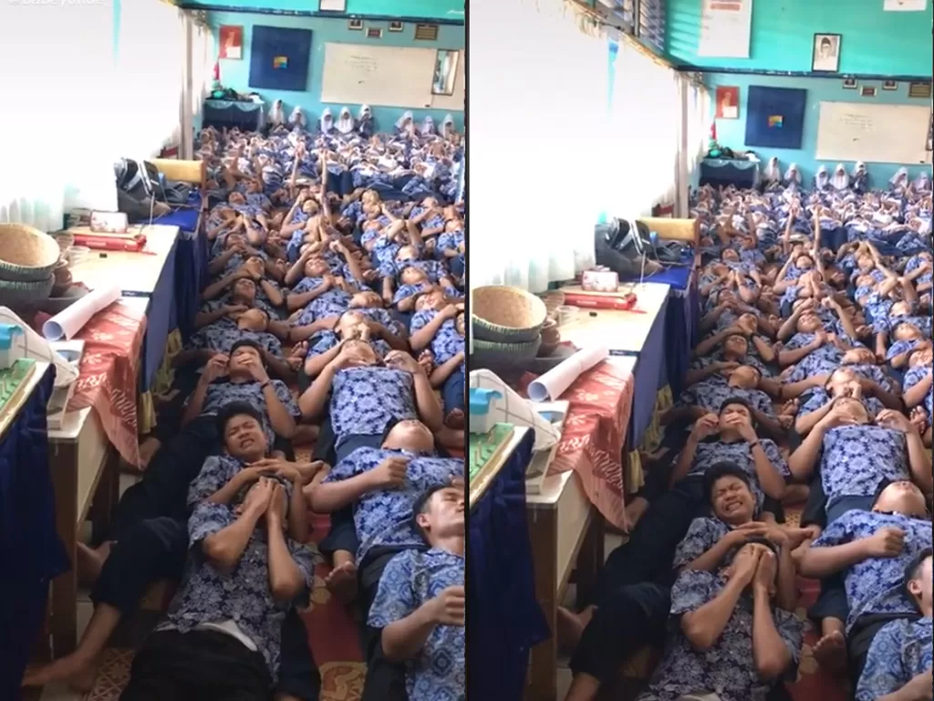 Cuplikan video disaat para siswa melakukan renungan di sekolah. (photo/TikTok/@babey0hoe_,)