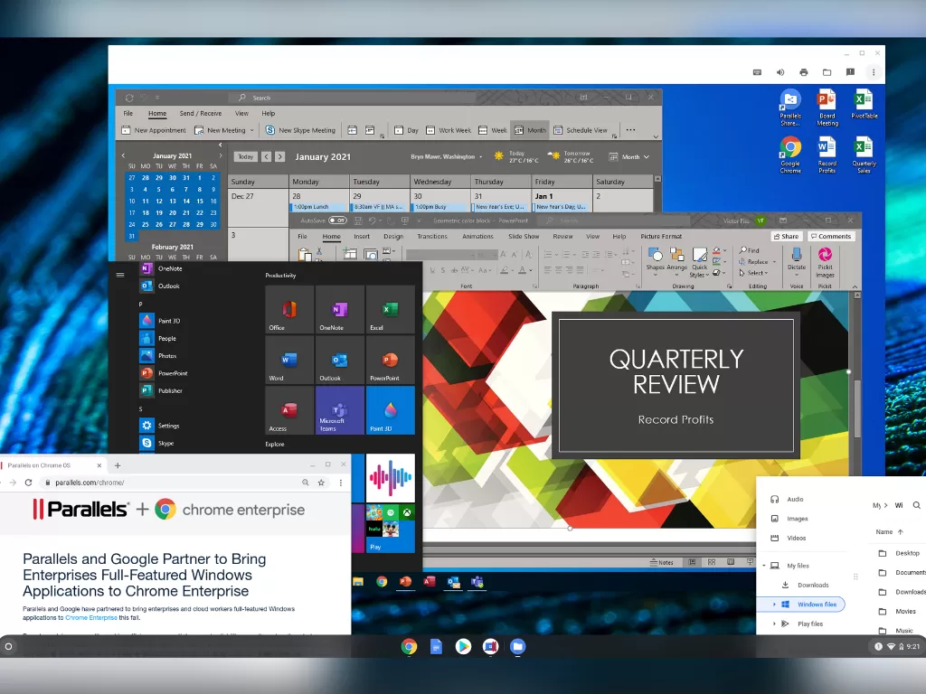 Tampilan sistem operasi Windows 10 yang berjalan di Chrome OS (photo/Neowin)