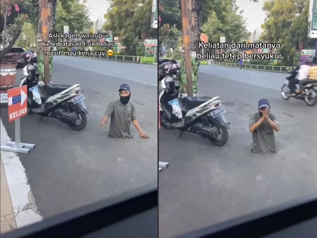 Cuplikan video disaat pri yang semangat bekerja meski punya ketebatasan fisik. (photo/TikTok/@dinaragungpi)