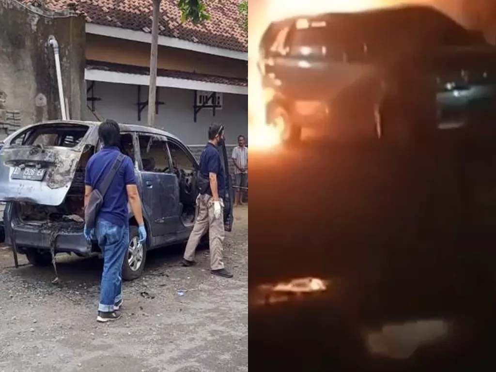 Mobil di mana Yulia (42), istri dr Achmad Yani, dibakar. (Antaranews/YouTube Cah Colo Motovlog)