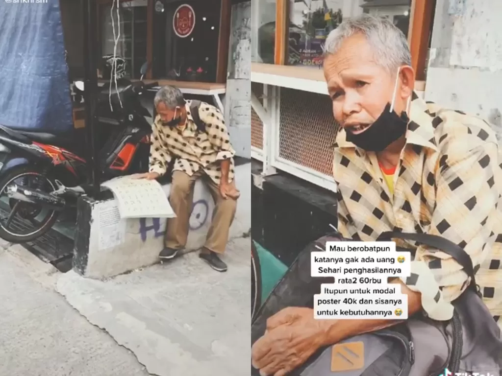 Cuplikan video pria yang telah lanjut usia yang tetap semangat cari nafkah. (photo/TikTok/@srikhrsm)