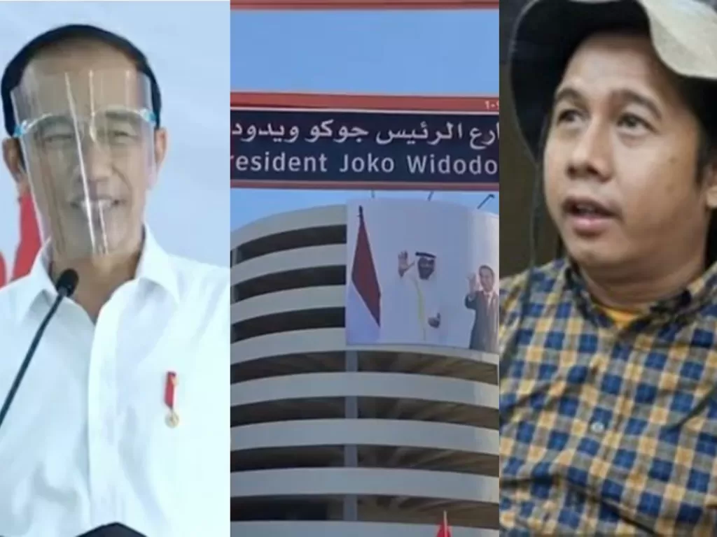 Kolase foto Presiden Jokowi (ANTARA), peresmian nama jalan Presiden Jokowi di Abu Dhabi, Uni Emirat Arab (KBRI UEA) dan Koordinator Jaringan Advokasi Tambang Merah Johansyah (istimewa)