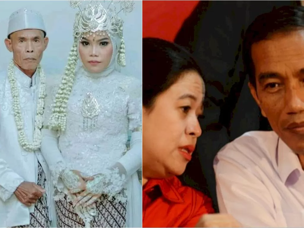 Kiri: Kakek Sarna dan Novi. (Facebook/Agus Suryajaya). Kanan: Ketua DPR RI Puan Maharani dan Presiden Jokowi (Istimewa)