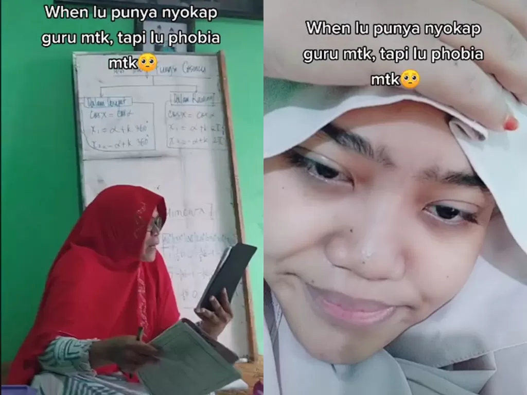 Cuplikan video saat netizen yang menemani ibunya yang sedang mengajar matematika. (photo/TikTok/@hahanifah6)
