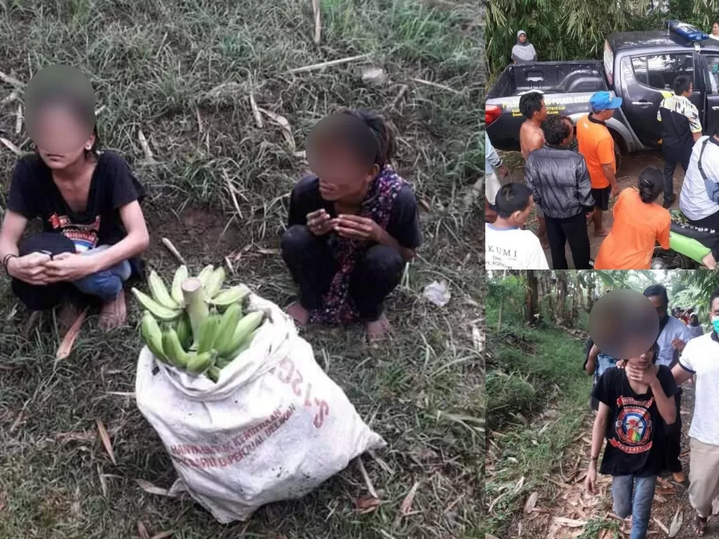 Dua pemuda ditangkap lantaran mencuri setandan pisang. (Facebook)