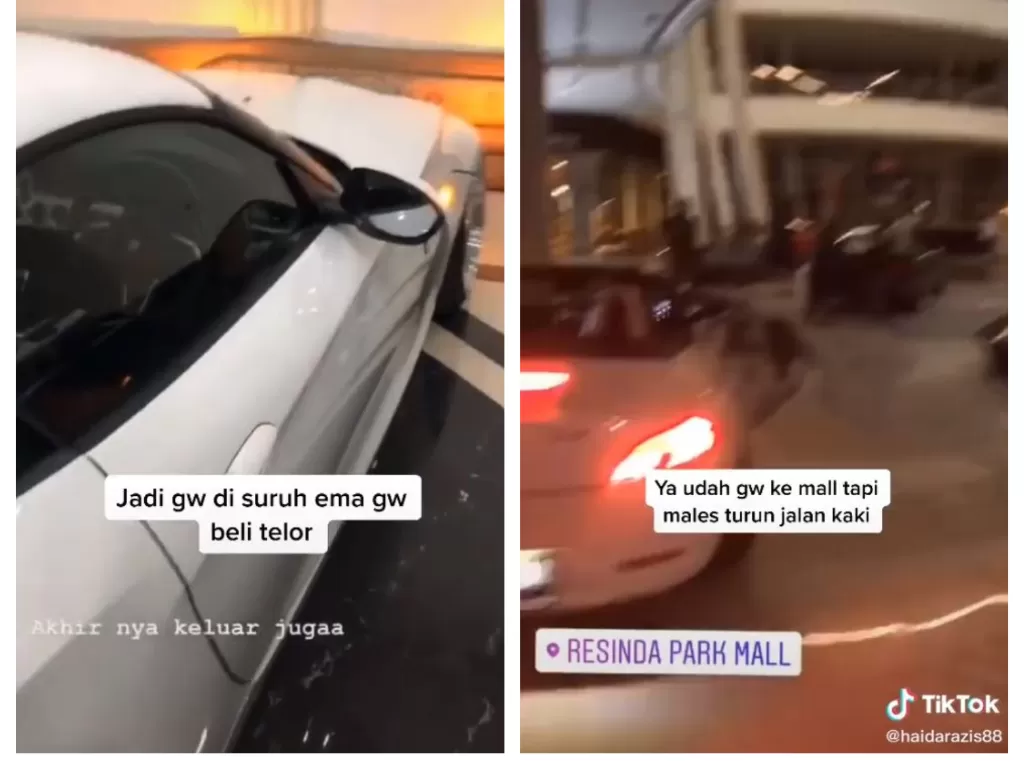 Viral disuruh emak beli telor, pria sultan bawa mobil masuk ke dalam mall. (TikTok/@haidarazis88)