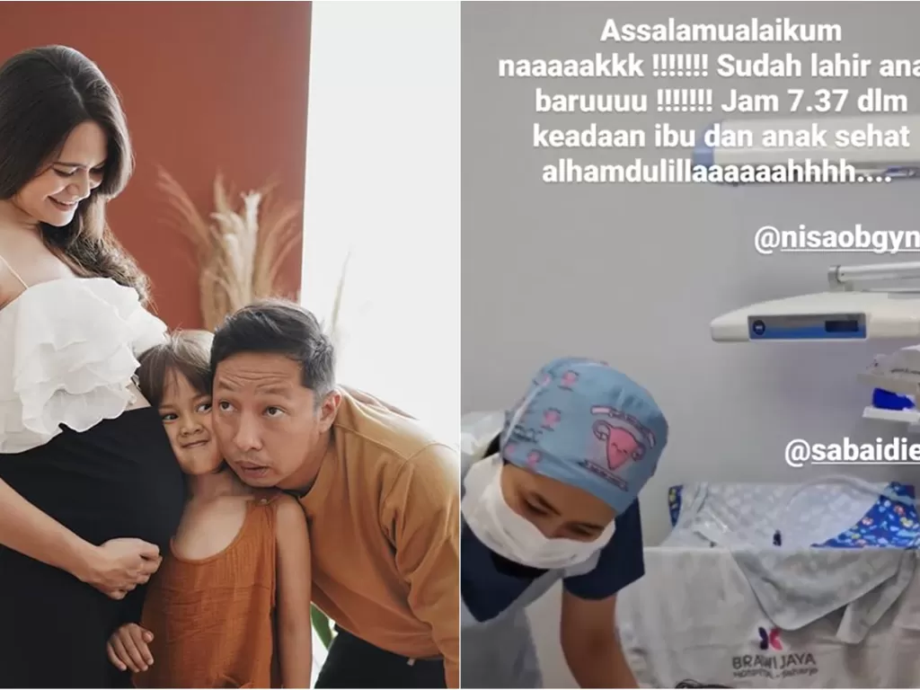 Kiri: Keluarga Ringgo Agus Rahman. Kanan: Unggahan Ringgo atas kelahiran anaknya. (Instagram/@ringgoagus)