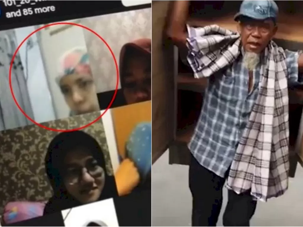 Kiri: Mahasiswi Salat di depan kamera saat kuliah online. (Screenshot). Kanan: Penjual lemari keliling. (Instagram/@kitabisacom)