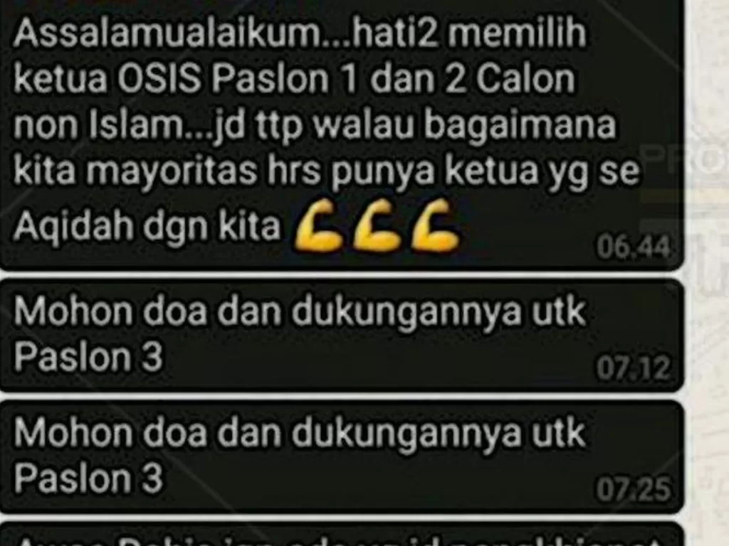 Tangkapan layar pesan guru agama SMAN 58 Jakarta berinisial TS kepada muridnya. (Istimewa)