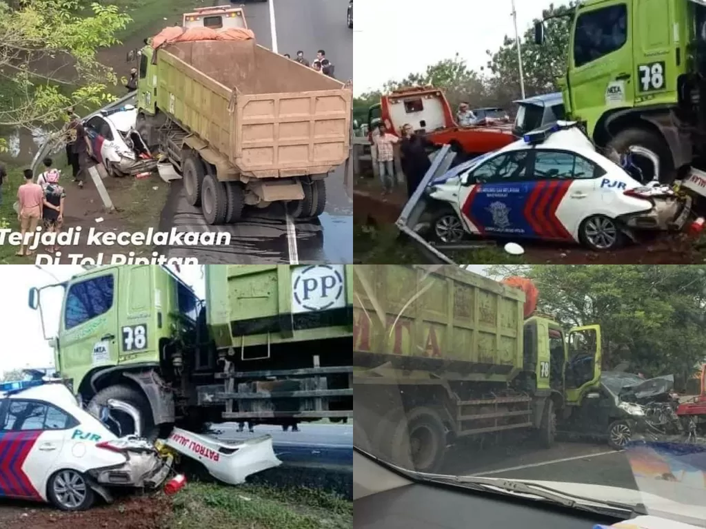 Tabrakan beruntun di Jalan Tol Jakarta Merak, Serang, Banten, Minggu (1/11/2020) pagi. (Facebook)