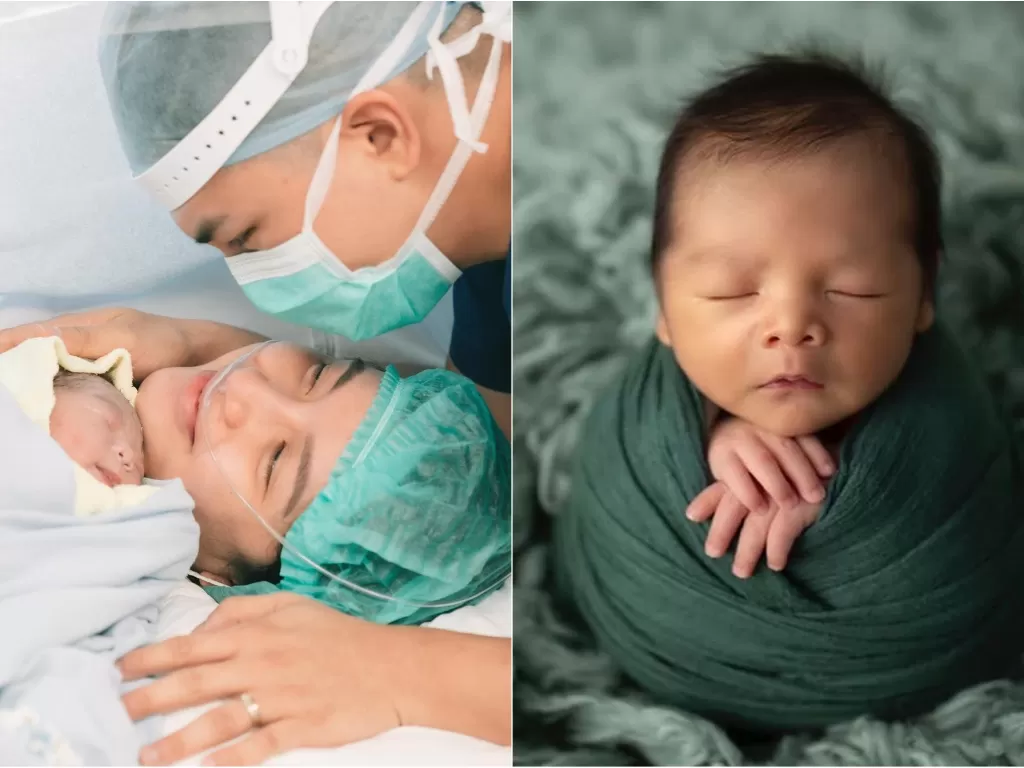 Kiri: Chelsea Olivia saat melahirkan. Kanan: Anak kedua Chelsea Olivia dan Glenn Alinskie. (Instagram/@glennalinskie)