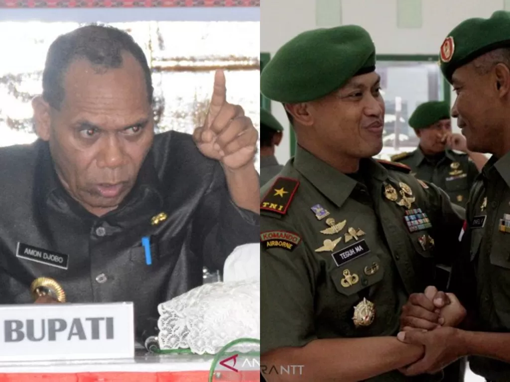 Bupati Alor, Amon Djobo (kiri) diduga menghina TNI dengan sebutan bodok. (Antara foto)