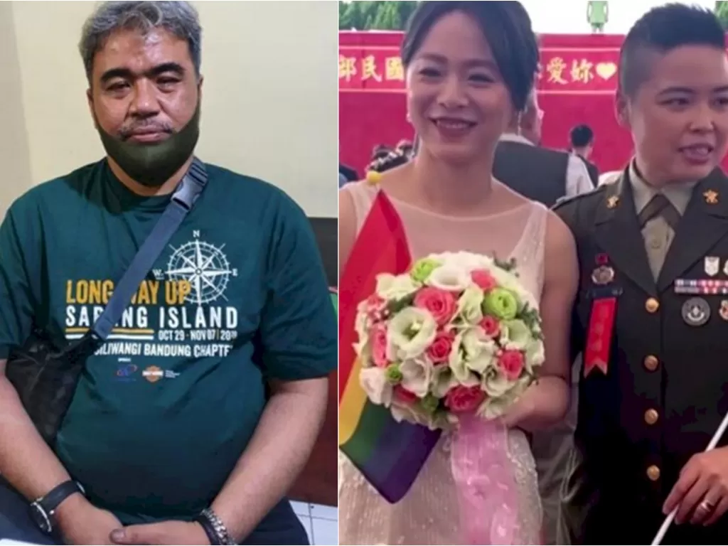 Kiri: Mechael Simon dan Bambang Septian Ahmad jadi tersangka. (Istimewa). Kanan: Perwira wanita militer di Taiwan menikah dengan pasangan sesama jenis. (Screenshoot/video REUTERS)
