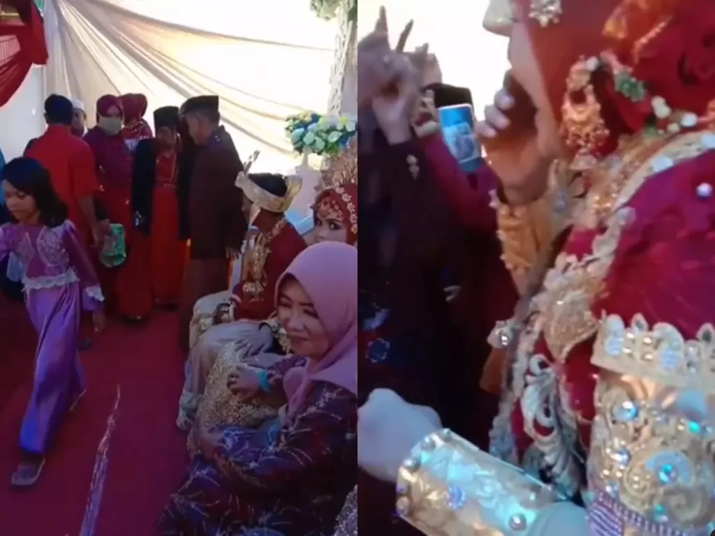 Cuplikan video saat para tamu yang memberikan kado hingga emas kepada pengantin baru. (photo/Instagram/@makassar_iinfo)