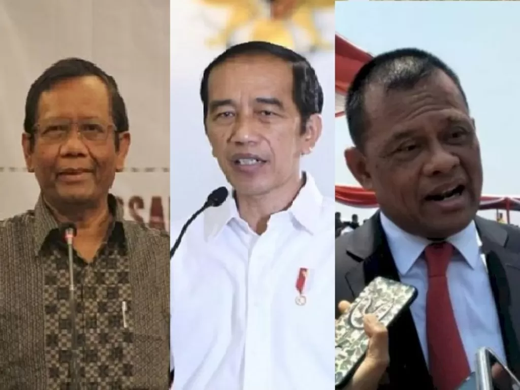 Mahfud MD (kiri), Presiden Jokowi (tengah, Gatot Nurmantyo (kanan). (Istimewa).