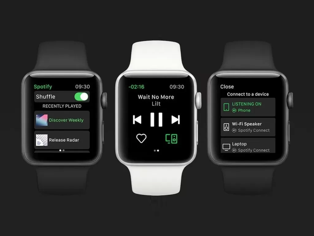 Tampilan aplikasi streaming musik Spotify standalone untuk Apple Watch (photo/Spotify)