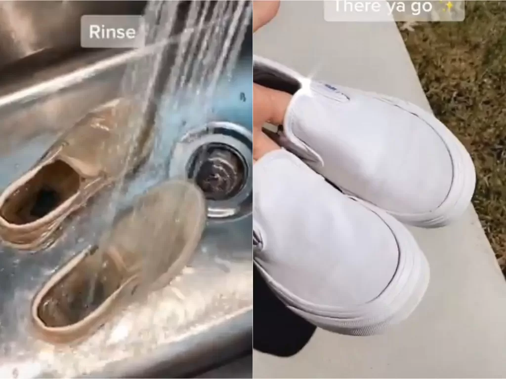 Tutorial cara membersihkan sepatu putih (TikTok/@raneen_btn)