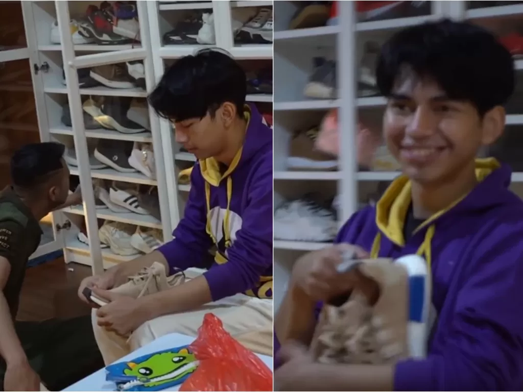 Pedagang bakso viral dapat hadiah sepatu baru dari Raffi Ahmad. (YouTube/Rans Entertainment)