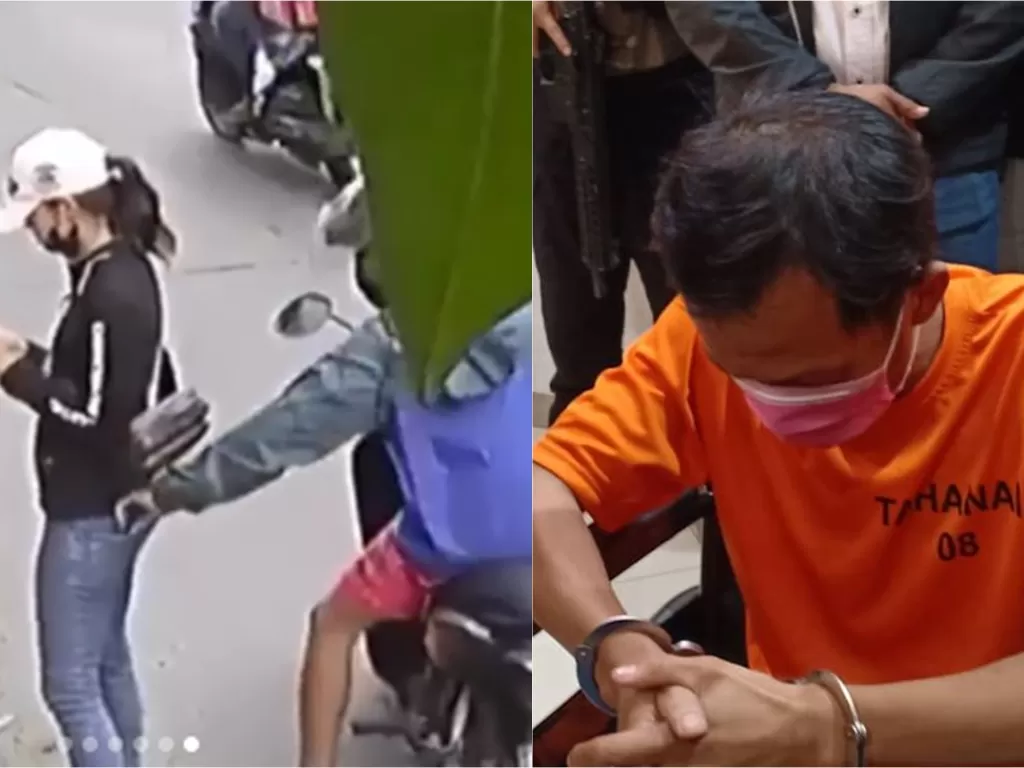 Kiri: Penjambretan ponsel yang viral (Istimewa) / Kanan: Pelaku jambret telah ditangkap polisi (Instagram/tiger_jakut)