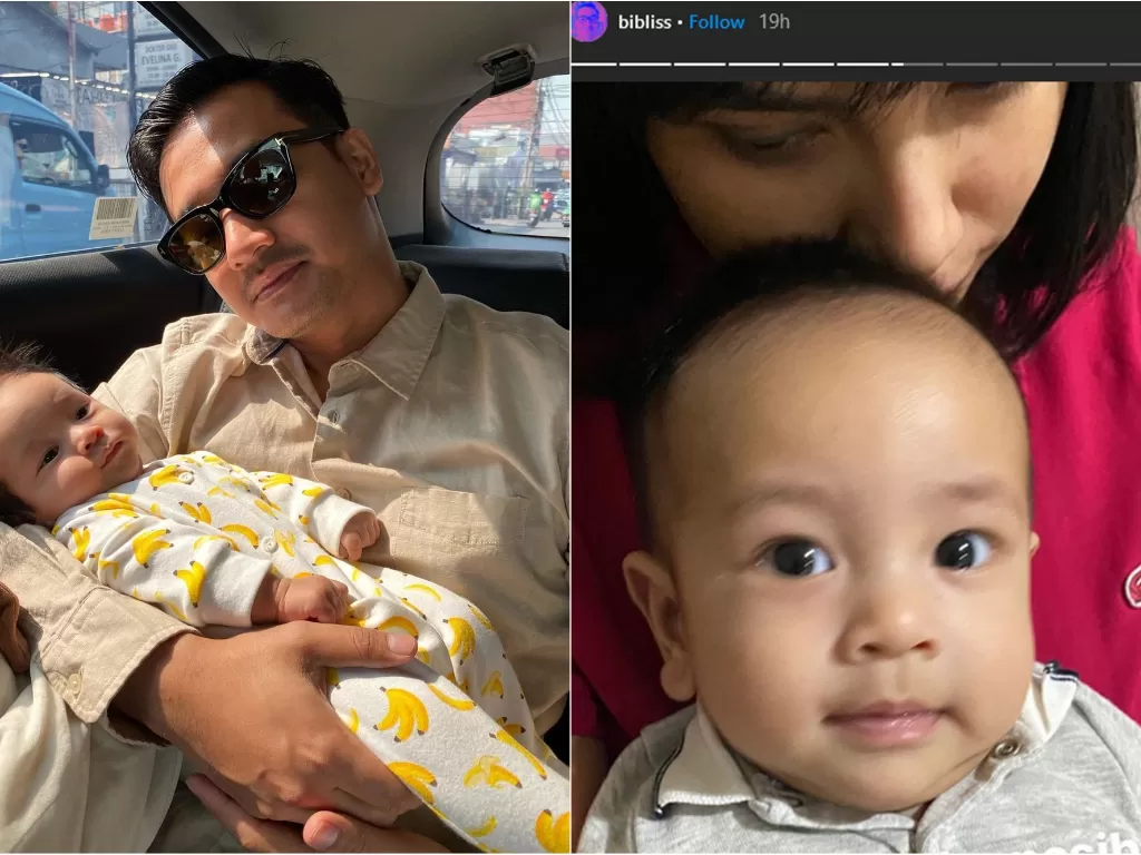 Kiri: Bibi Ardiansyah dan anaknya. Kanan: Vanessa Angel tertunduk Lesu sambil peluk anak. (Instagram/@bibliss)