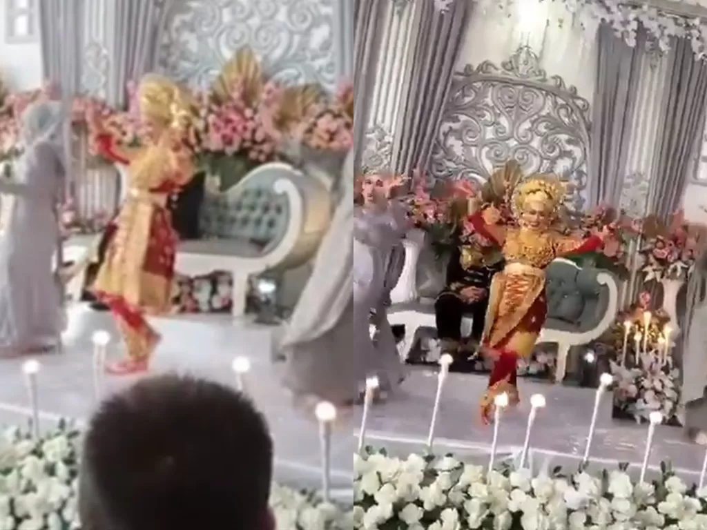 Cuplikan video saat pengantin wanita yang ikut menari di acara pernikahan sendiri. (photo/TikTok/@cutmala92)