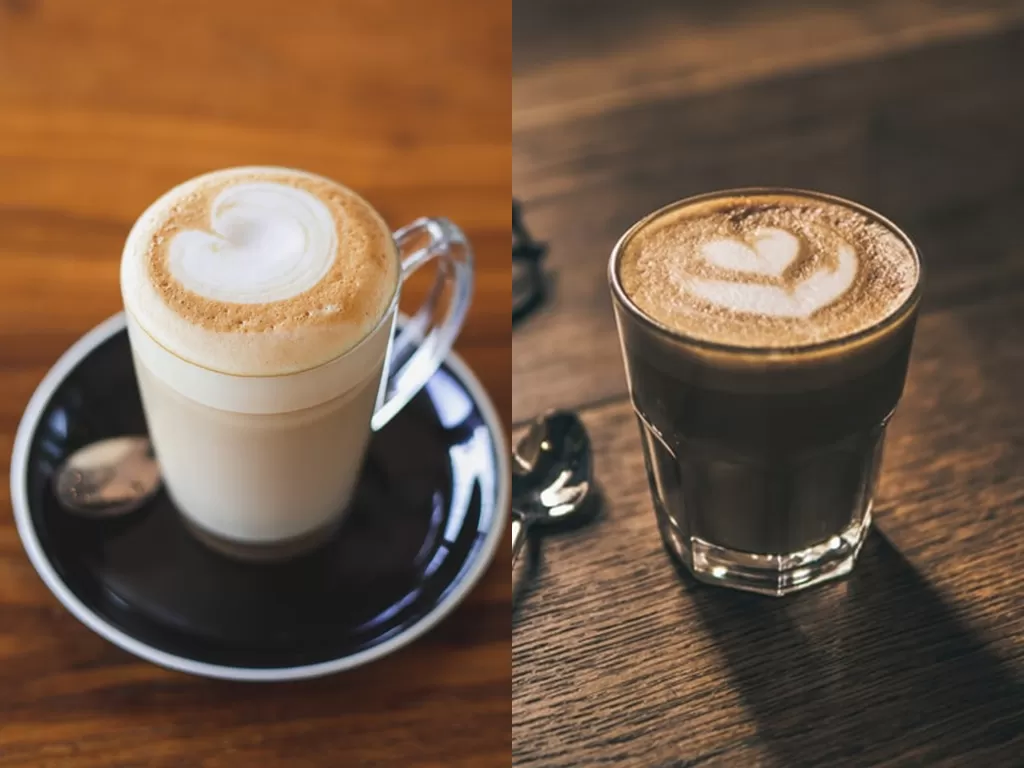 Ilustrasi latte dan cappuccino. (Unsplash/@jdk4lyfe/@sabrituzcu)