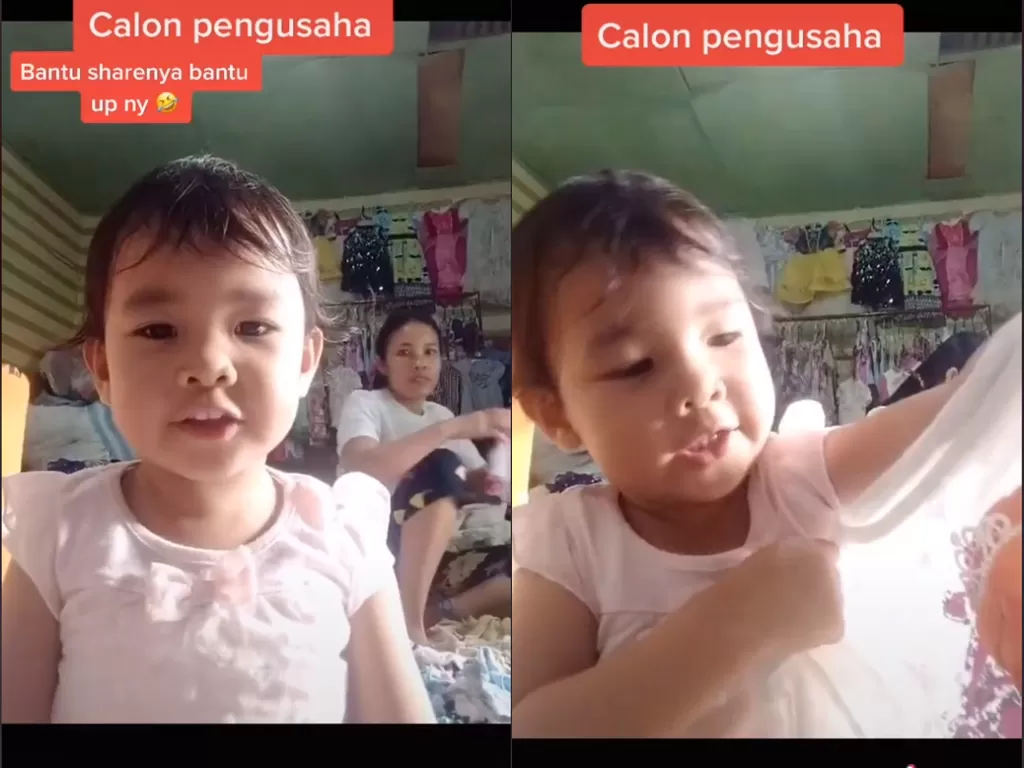 Cuplikan video saat bocah yang menirukan ibunya yang berjualan onilne. (photo/TikTok/@meandriany_92)