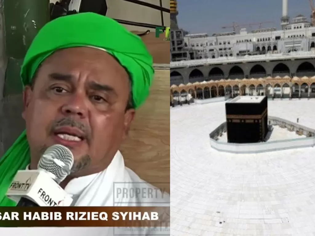 Kolase foto Habib Rizieq Shihab (YouTube FRONT TV) dan kompleks Ka'bah di Mekah (ANTARA)