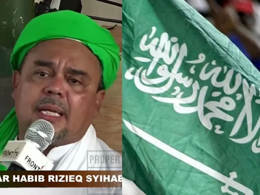 Kolase Habib Rizieq Shihab (YouTube FRONT TV) dan ilustrasi Bendera Arab Saudi (Eurosport)