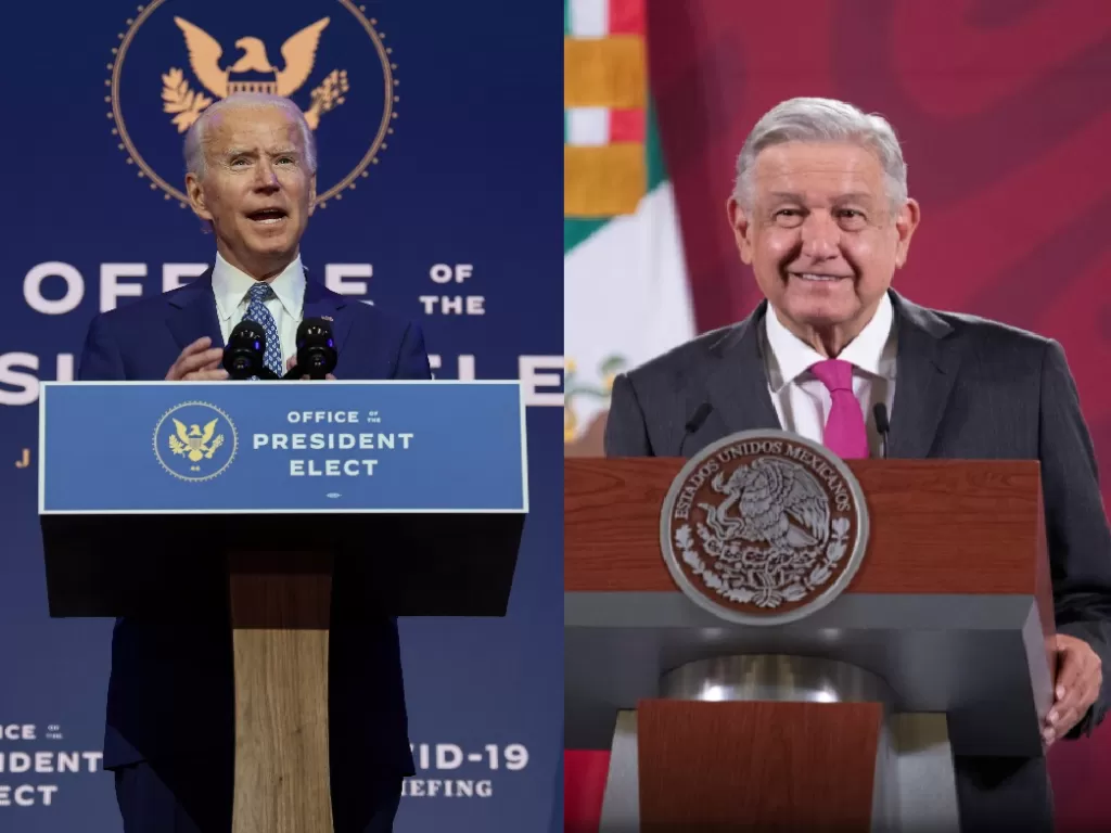 Pemenang pilpres AS Joe Biden (kiri), Presiden Meksiko Andres Manuel Lopez Obrador (kanan). (REUTERS).