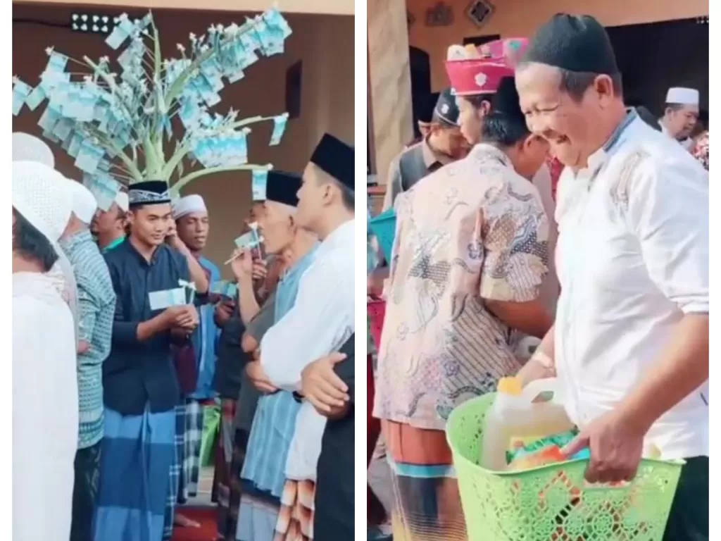 Maulid Nabi di rumah sultan, ada pohon duit hingga bagi-bagi sekeranjang besek isi sembako. (Instagram/@dagelanviral)