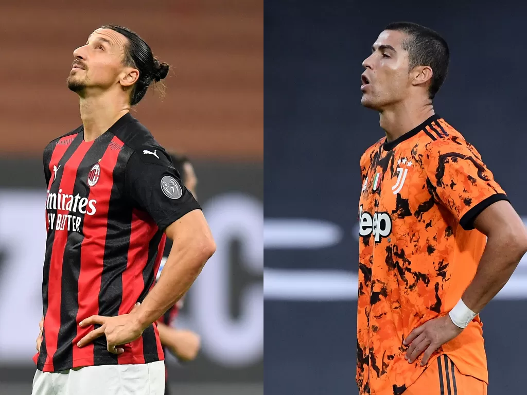 Zlatan Ibrahimovic (kanan), Cristiano Ronaldo (kiri). (REUTERS/DANIELE MASCOLO/ALBERTO LINGRIA)