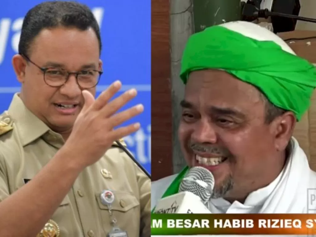 Kolase foto Gubernur DKI Jakarta Anies Baswedan (ANTARA) dan pemimpin FPI Habib Rizieq Shihab. (YouTube FRONT TV)
