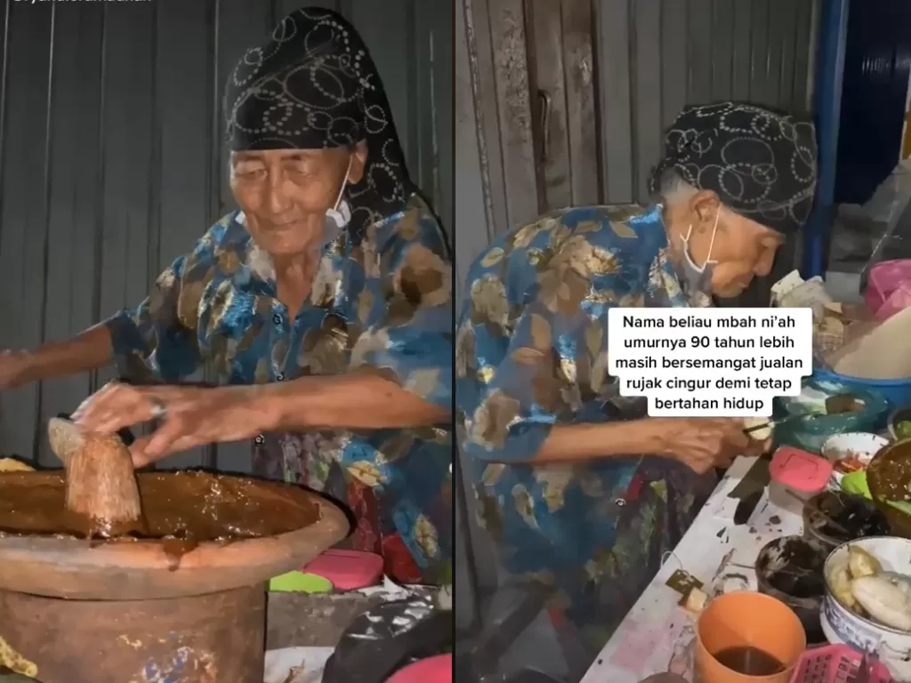 Cuplikan video nenek yang sudah berusia 90 tahun masih semangat berjualan. (photo/TikTok/@ryandioramadhan)