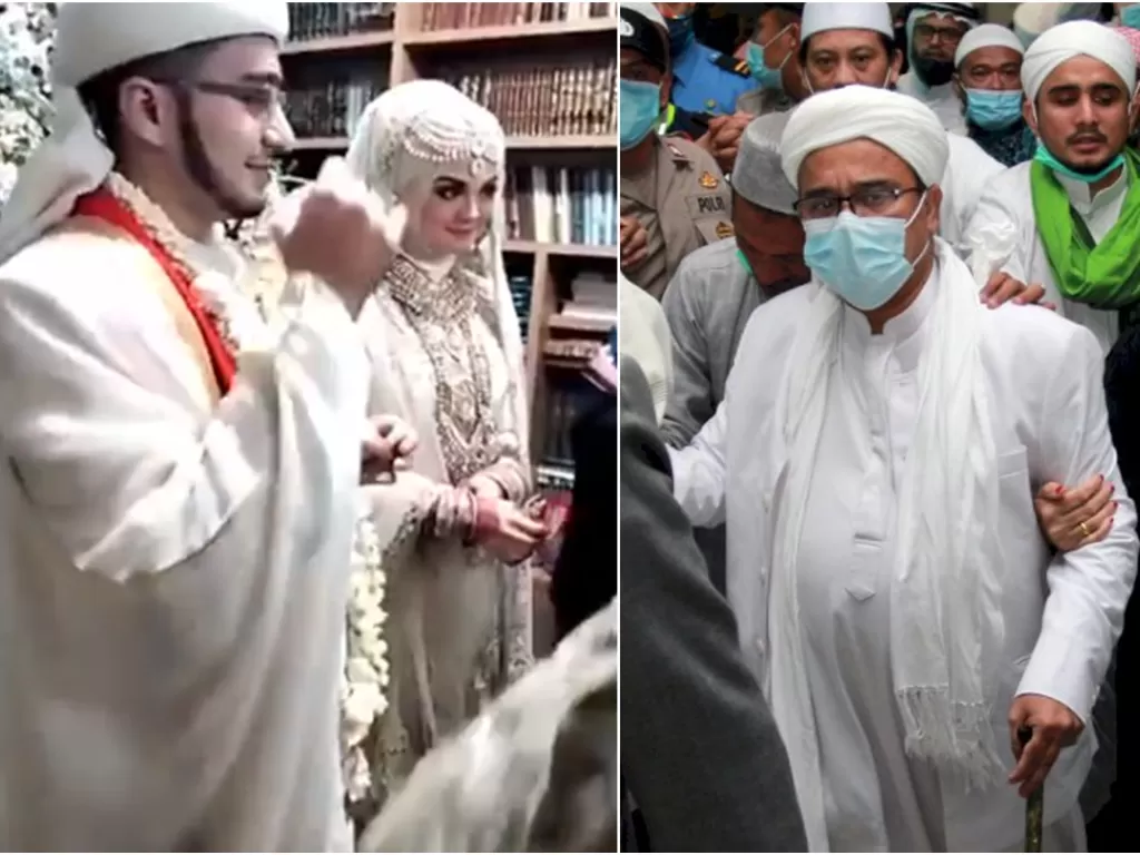 Pernikahan putri Rizieq Shihab. (Kanan: Antara foto)