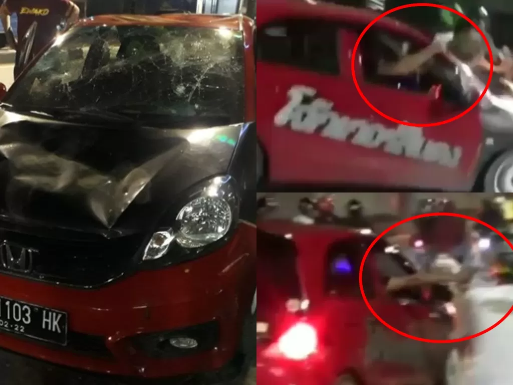 Cuplikan video pengendara mobil todongkan senjata (Instagram @makasar__iinfo)