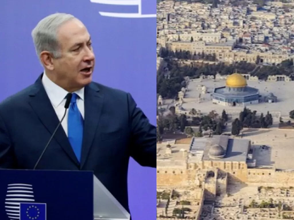 Kolase foto Perdana Menteri Israel Benjamin Netanyahu dan kota tua Jerusalem (ANTARA)