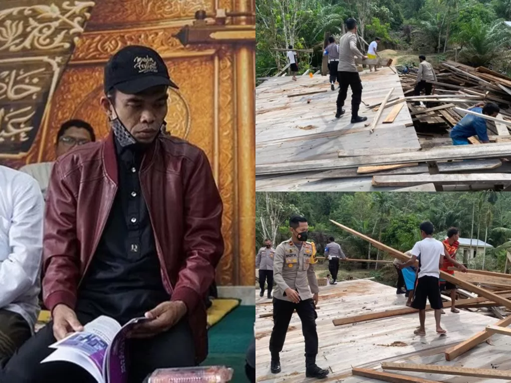 Kolase foto Ustaz Abdul Somad (Instagram @ustadzabdulsomad_official) dan kondisi pondok pesantren yang didirikannya di Indragiri Hulu, Riau (istimewa)
