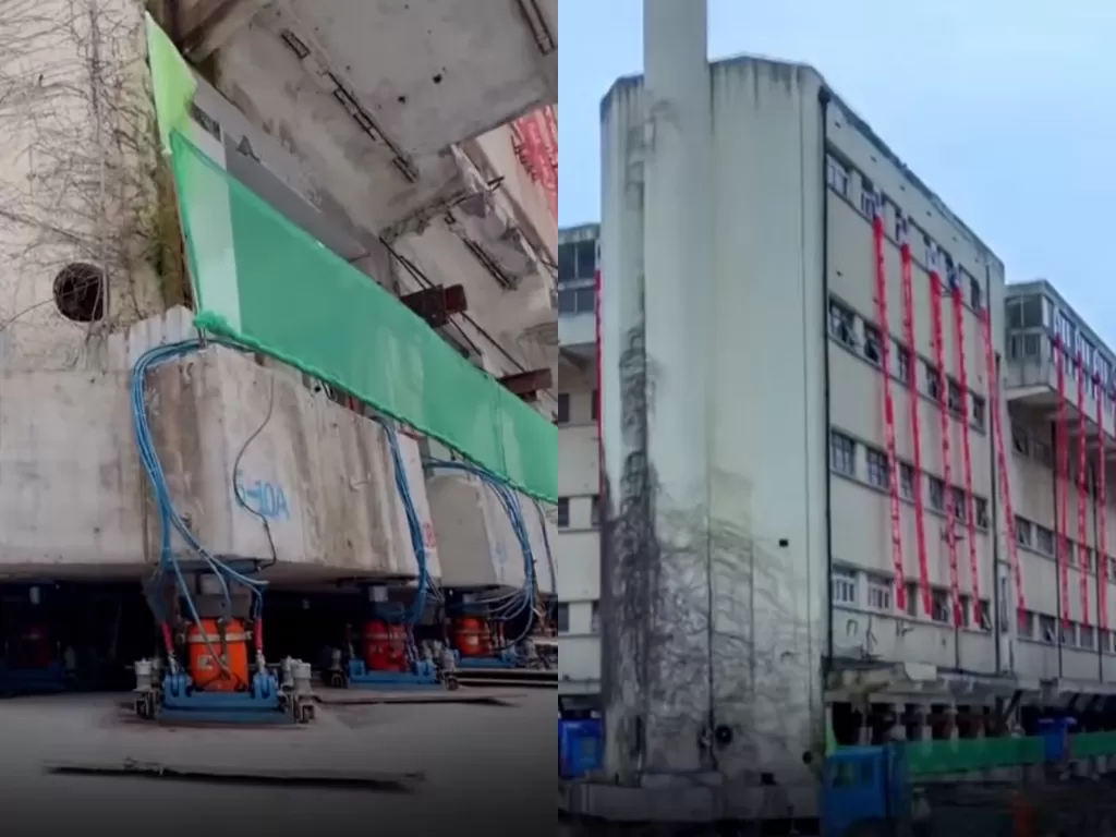 Bangunan 5 lantai di Tiongkok saat dipindahkan memakai mesin (photo/YouTube/SCMP)