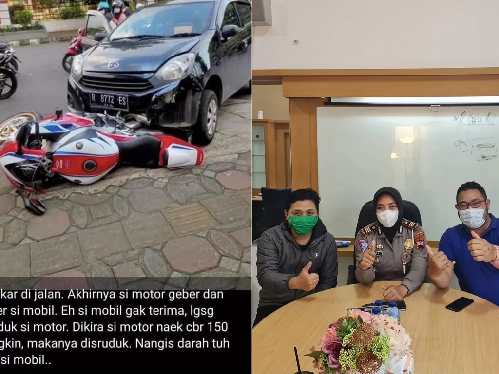Kiri: Mobil Ayla tabrak Honda CBR1000RR SP (Istimewa) / Dimas maafkan penabrak (Instagram/dimas_prasetyahani)