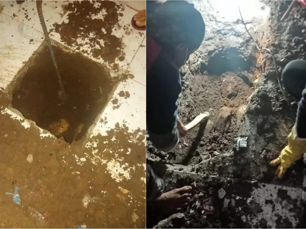 Peristiwa mayat dikubur di bawah ubin di kamar kontrakan (Twitter/@kvindhto/Facebook/Mitra Kamtibmas Depok)
