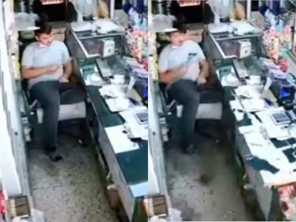 Cuplikan video saat pria yang memukul pelan kaca dan tiba-tiba pecah. (photo/istimewa)