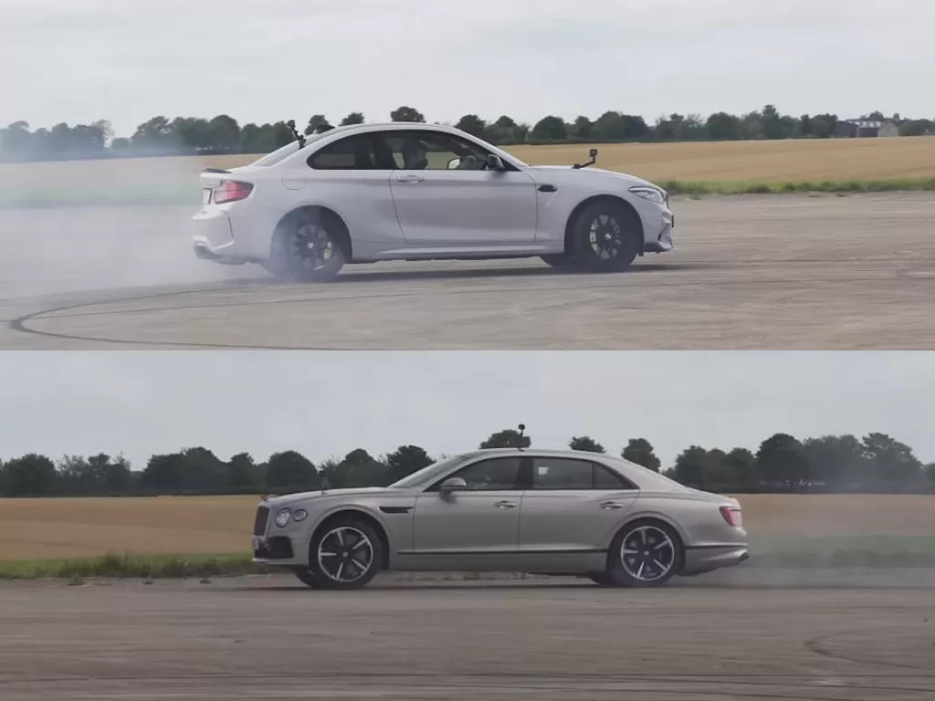 Tampilan mobil BMW M2 CS dan Bentley Flying Spur (photo/YouTube/Carwow)