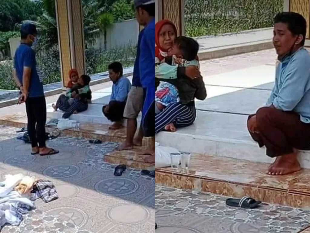  Satu keluarga yang curi kotak amal di masjid saat diciduk. (photo/Instagram/@ndorobeii)